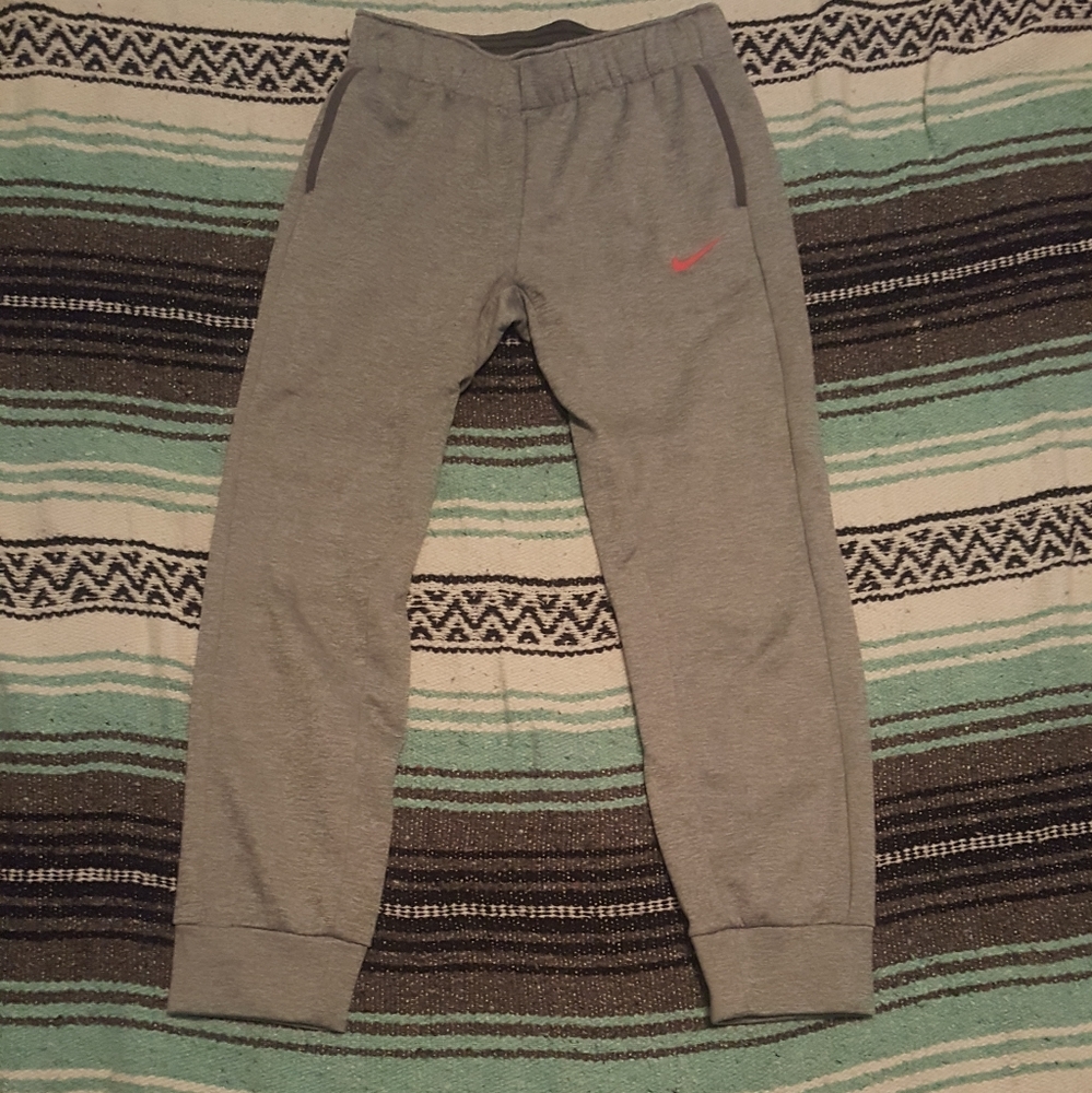 Gray sweats with hot pink Nike Swoosh (joggers)
